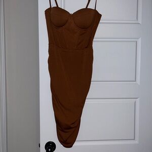 Rust Brown Ruched Bodycon Dress